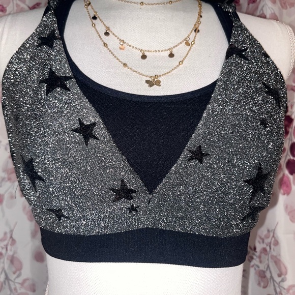Two Piece SET Glitter Flare Pant Cami Top Star Print - Picture 2 of 2